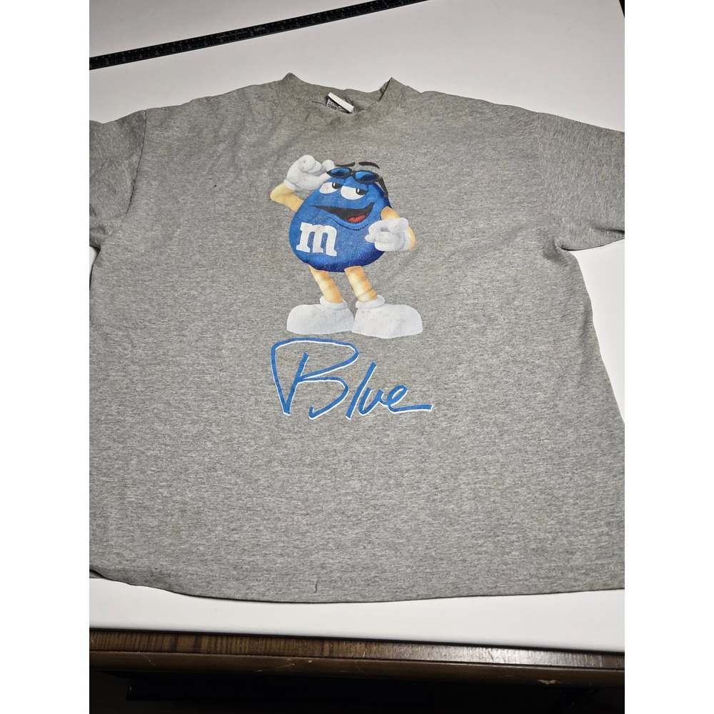 M&M's Graphic T-Shirt Mens XL Gray Good Blue Character Short Sleeve Tee